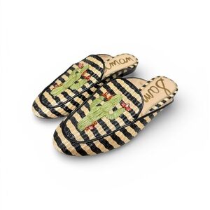 Sam Edelman Women's Jillian Embroidered Mules Cactus Black and Tan Size 7.5